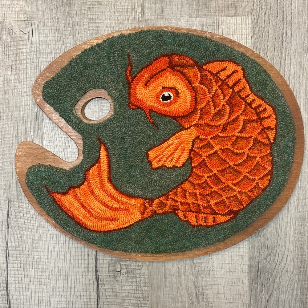 Hand Hooked Wool Rug Art | Painter’s Palette | Koi Fish